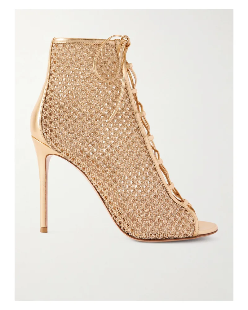Gianvito Rossi 105 Ankle Boots Aus Mesh Mit Lederbesätzen Und Schnürung - Gold Gold