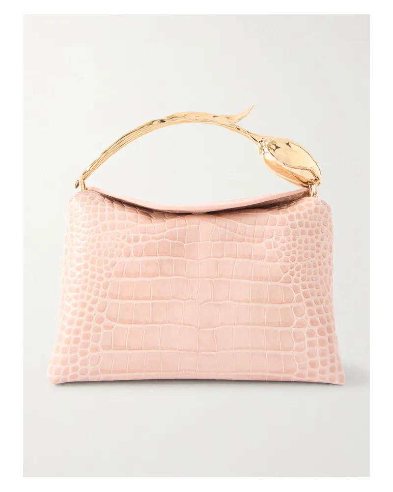 Erdem Bloom Midi Schultertasche Aus Leder Mit Krokodileffekt Und Verzierung - Pink Pink