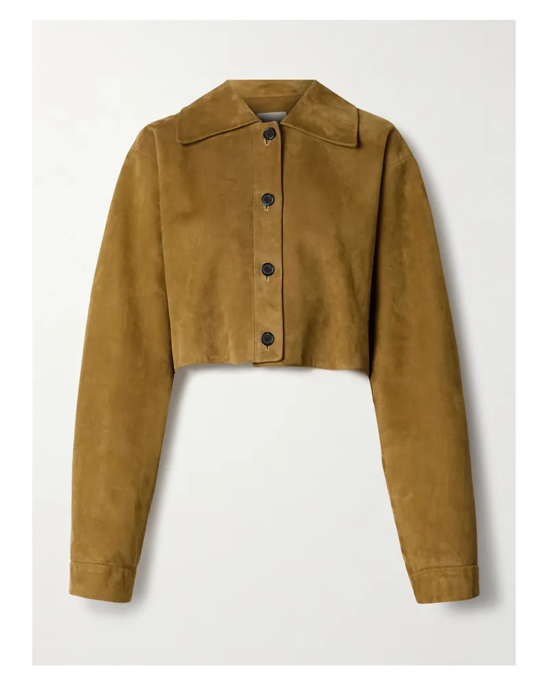 KHAITE Sue Cropped Suede Jacket - Brown Brown