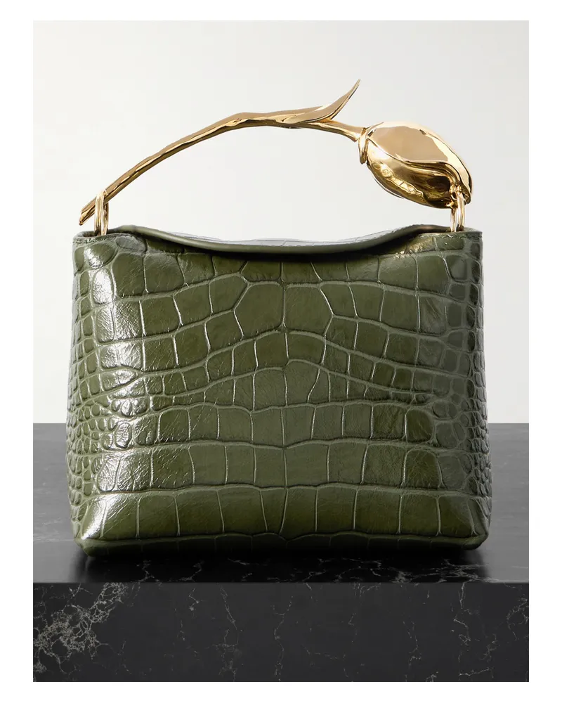 Erdem Bloom Clutch Aus Leder Mit Krokodileffekt - Grün Grün