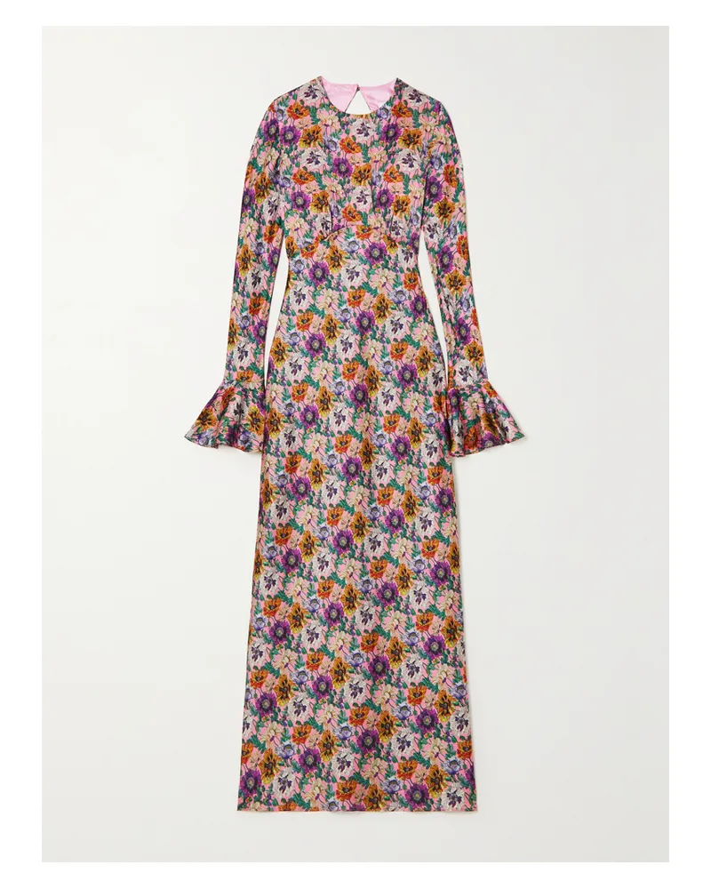 LES RÊVERIES Rückenfreies Midikleid Aus Satin Mit Blumenmuster - Pink Pink
