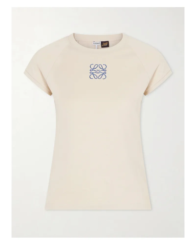 Loewe Anagram Logo-embroidered Cotton T-shirt - Neutrals Neutrals