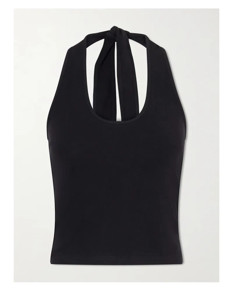 Matteau Tie-detailed Cotton-jersey Halterneck Tank - Black Black