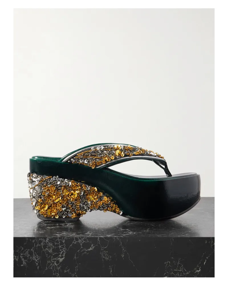 Dries van Noten Zehensandalen Aus Glänzendem Crêpe Mit Verzierungen Und Plateau - Silber Silber