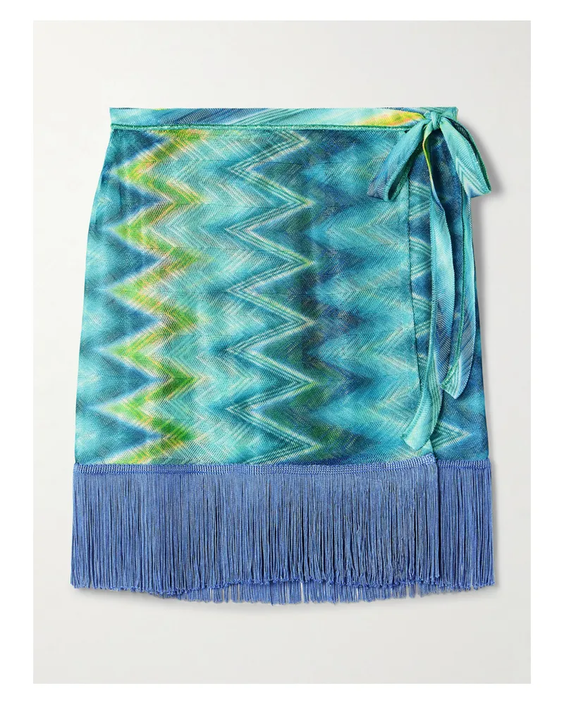 Missoni Mini-wickelrock Aus Bedrucktem Häkelstrick Mit Fransen - Blau Blau