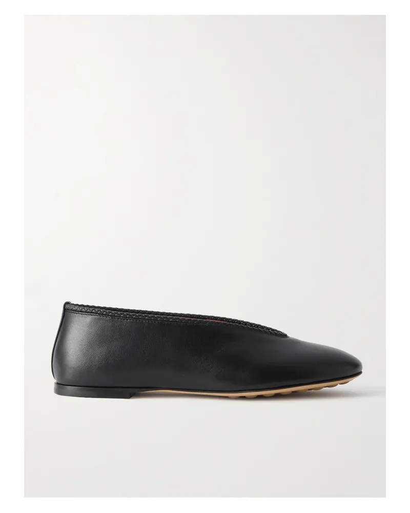 Bottega Veneta Rosa Intrecciato-trimmed Leather Ballet Flats - Black Black
