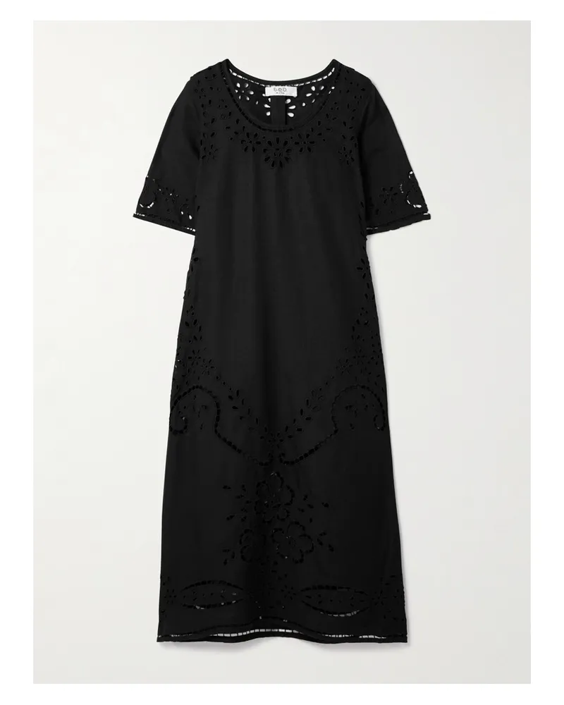 Sea Lula Midikleid Aus Voile Mit Lochstickerei - Schwarz Schwarz