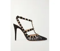Rockstud 100 Suede-trimmed Lace Pumps - Black