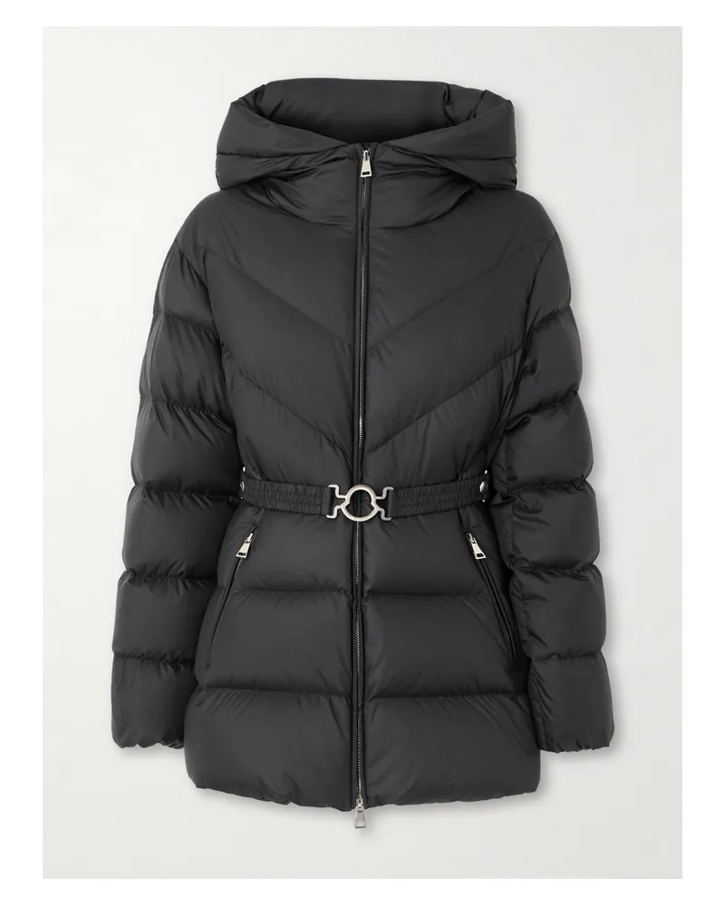 Moncler Brosse Daunenjacke Aus Gestepptem Shell Mit Applikation, Kapuze Und Gürtel - Schwarz Schwarz
