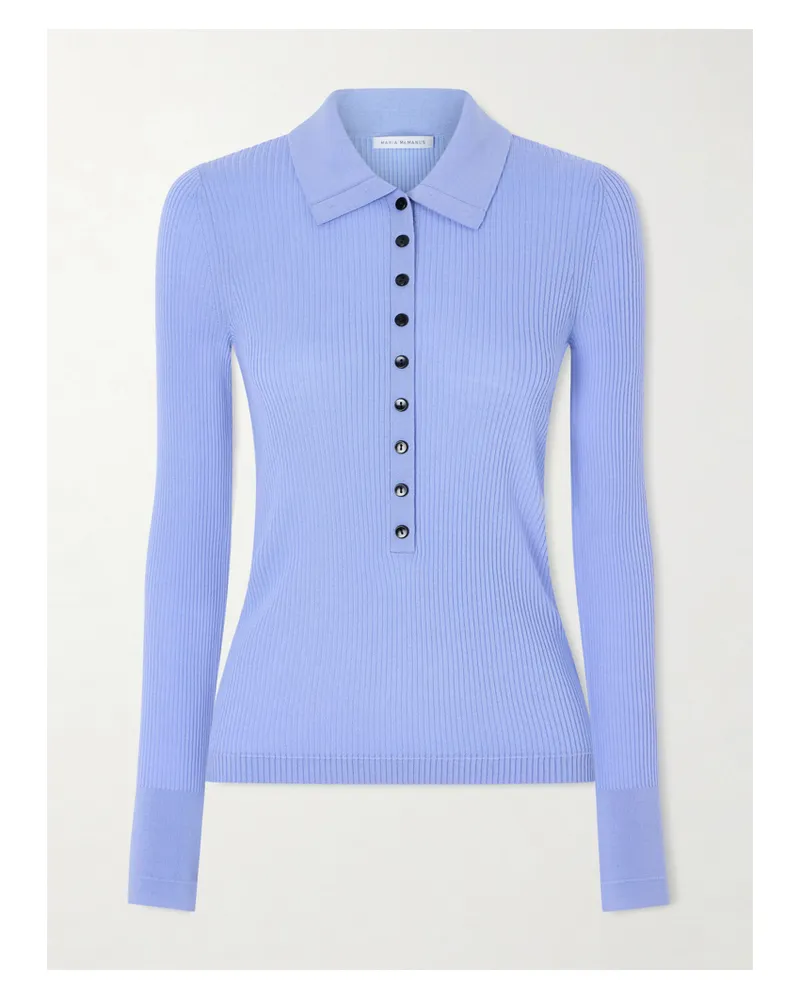 Maria Mcmanus Pullover Aus Gerippter Merinowolle Mit Polokragen - Blau Blau
