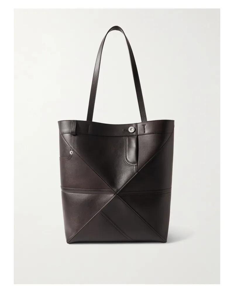 Loewe Puzzle Fold Panta Medium Convertible Leather Tote - Brown Brown