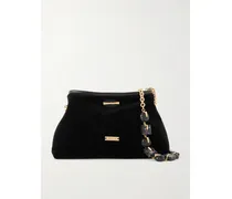 Kiraz Mini Beaded-embellished Leather-trimmed Velvet Clutch - Black