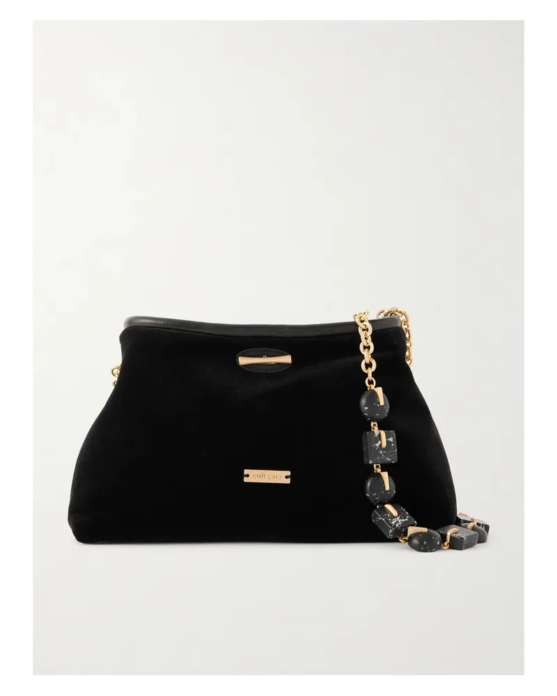 Cult Gaia Kiraz Mini Beaded-embellished Leather-trimmed Velvet Clutch - Black Black