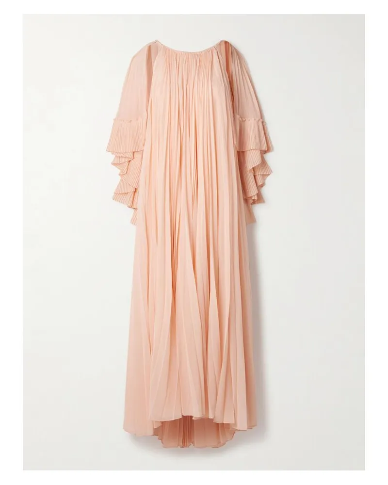 Zimmermann Illuminate Maxikleid Aus Plissiertem Crêpe De Chine Mit Cape-effekt - Orange Orange