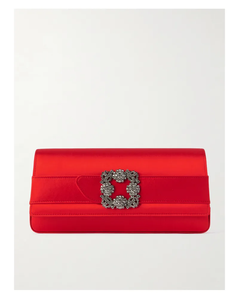 Manolo Blahnik Gothisi Crystal-embellished Satin Clutch - Red Red