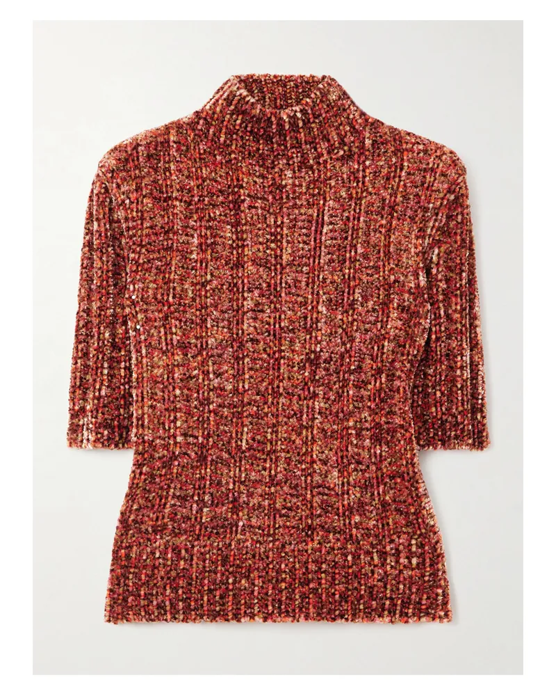 Dries van Noten Kurzärmeliger Rippstrickpullover Aus Chenille - Orange Orange