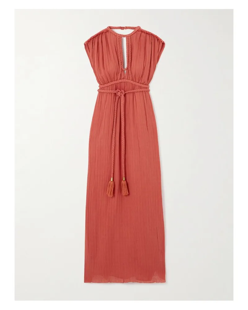 Isabel Marant Joya Maxikleid Aus Baumwollgaze Mit Geflochtenen Details Und Rückenausschnitt - Burgunder Burgunder