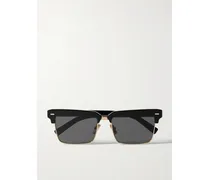 Sonnenbrille Mit Eckigem Rahmen Aus Azetat Mit Goldfarbenen Details - Schwarz