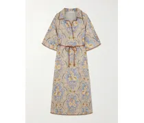 Daylight Belted Printed Linen Midi Dress - Blue