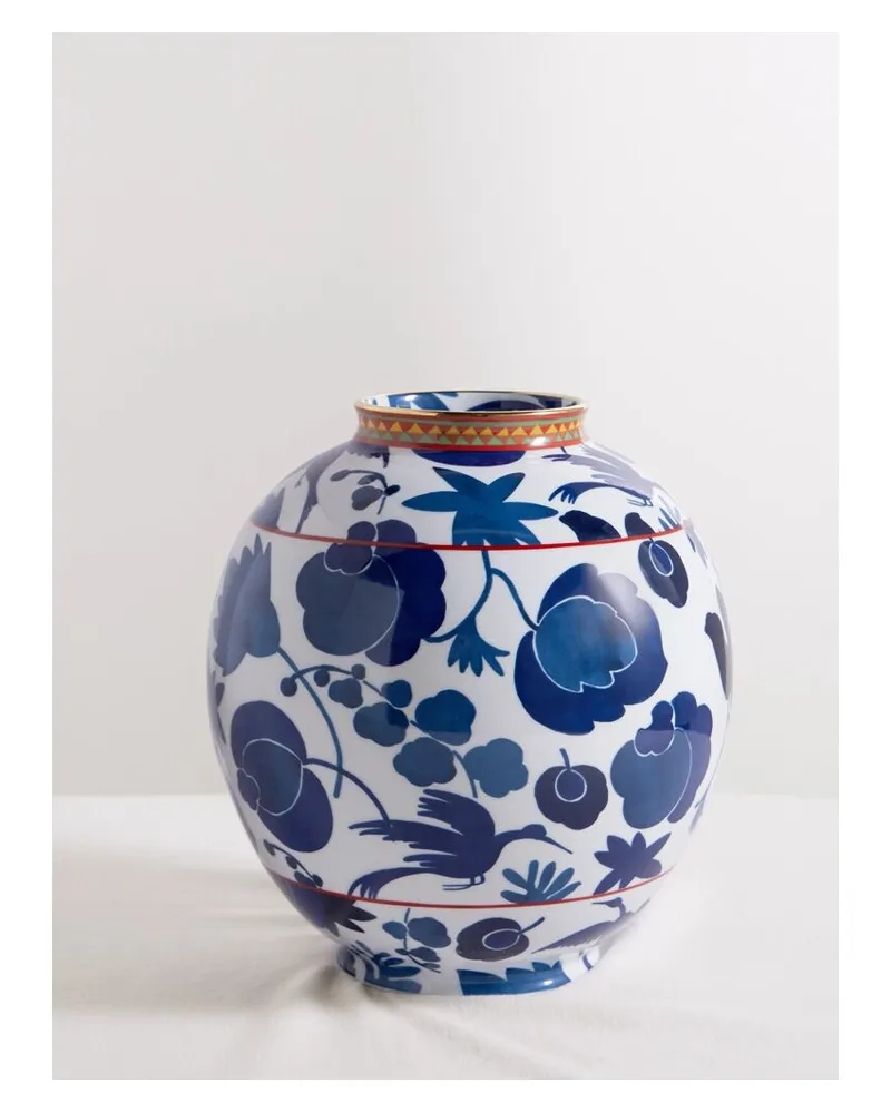 La DoubleJ Big Bubble Vase Aus Porzellan Mit Vergoldetem Detail - Blau Blau