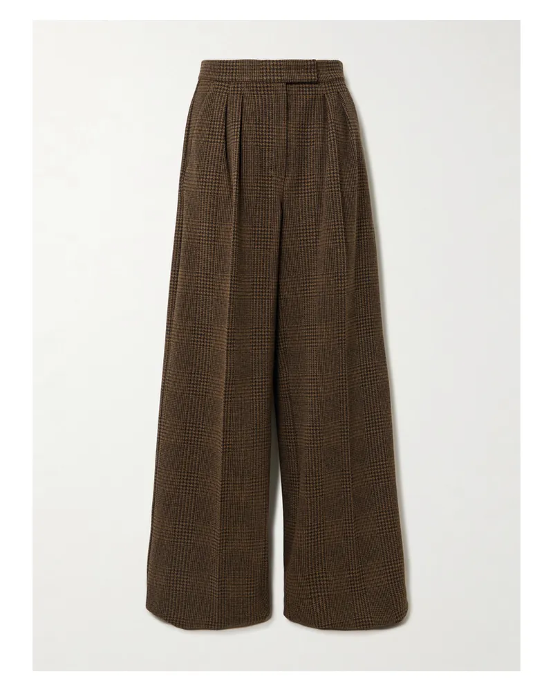 Max Mara Ponza Hose Mit Weitem Bein Aus Einer Baumwollmischung Mit Hahnentrittmuster - Braun Braun