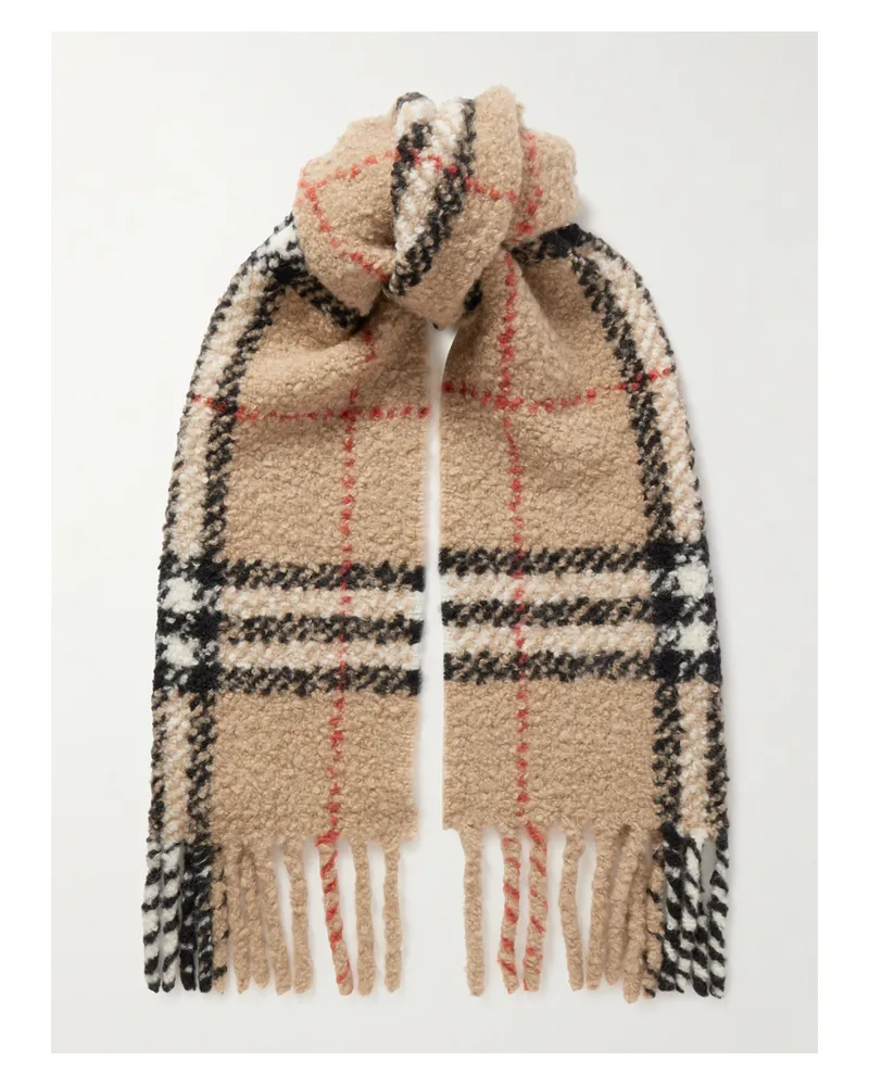 Burberry Schal Aus Kariertem Bouclé Aus Einer Alpakawoll-wollmischung Mit Fransen - Neutral Neutral