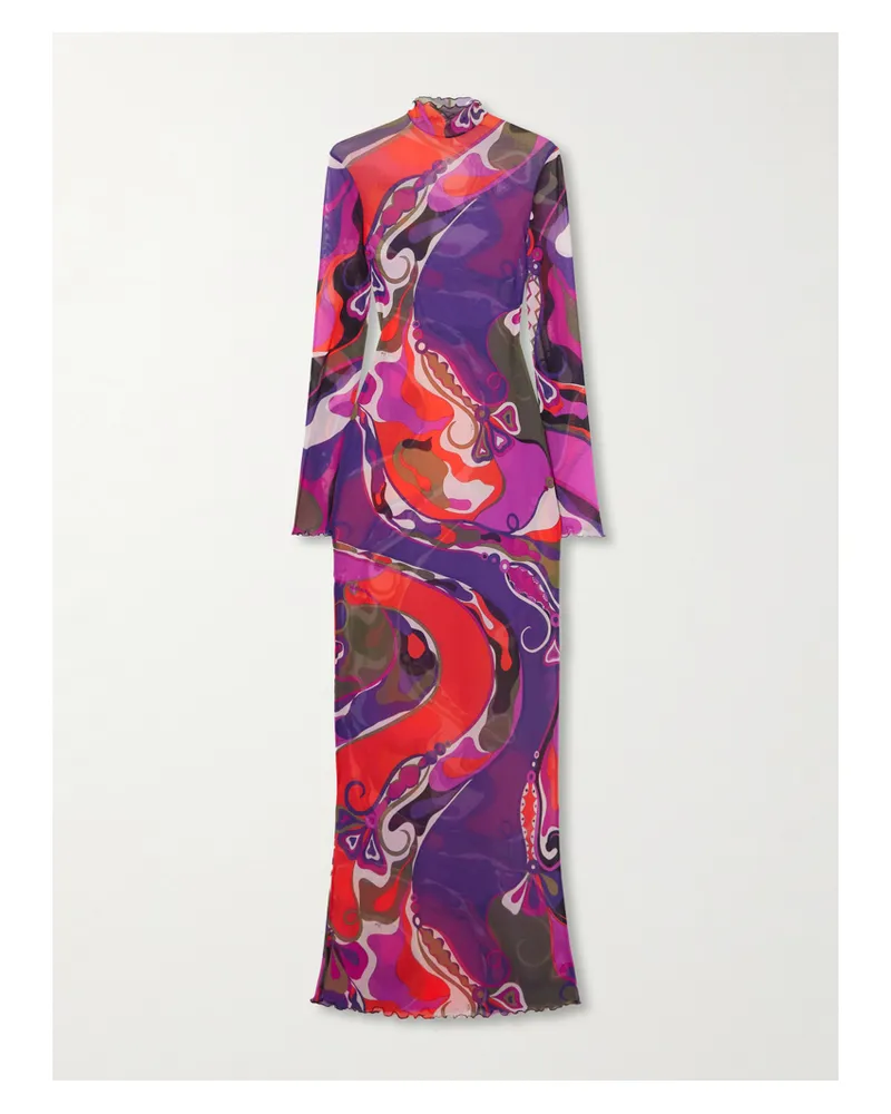Emilio Pucci Printed Tulle Maxi Dress - Multi Multi
