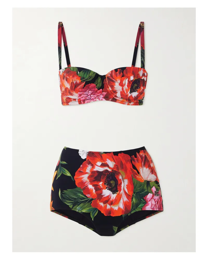 Dolce & Gabbana Wandelbarer Balconette-bikini Mit Bügeln Und Blumenprint - Schwarz Schwarz