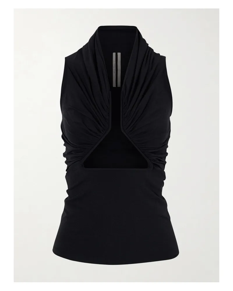 Rick Owens Cutout Gathered Jersey Top - Black Black