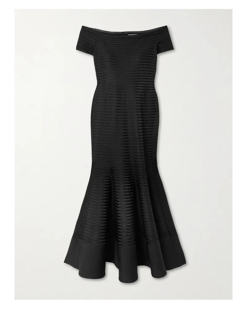 Carolina Herrera New York Schulterfreies Midikleid Aus Gestreiftem Metallic-strick - Schwarz Schwarz
