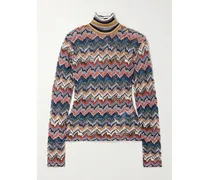Gestreifter Pullover Aus Metallic-häkelstrick Mit Rollkragen - Mehrfarbig