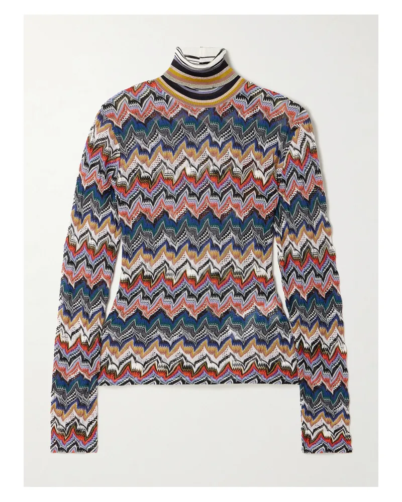 Missoni Gestreifter Pullover Aus Metallic-häkelstrick Mit Rollkragen - Mehrfarbig Mehrfarbig
