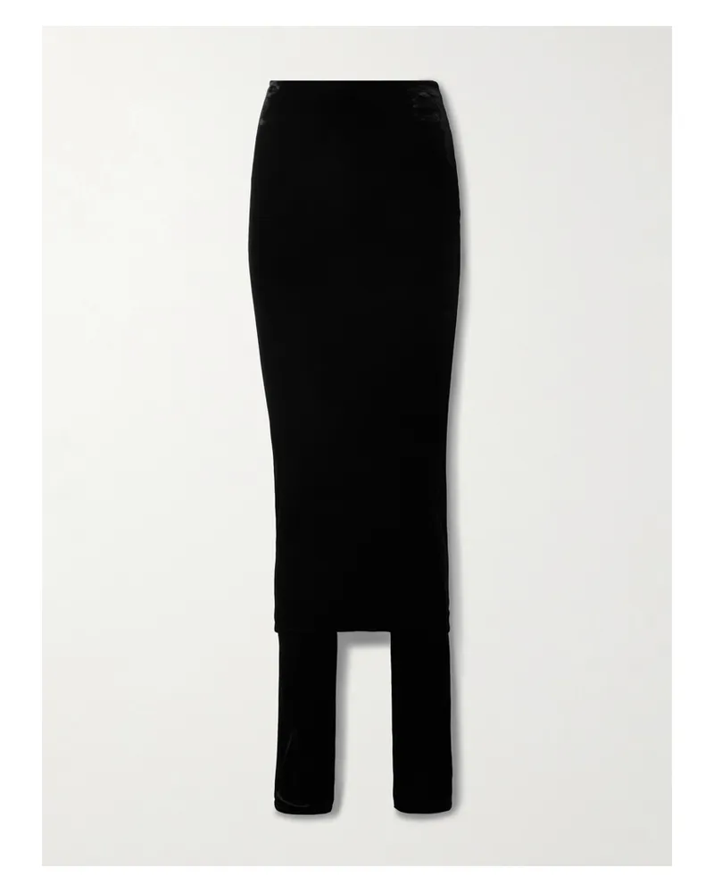 Alaïa Layered Stretch-velvet Straight-leg Pants - Black Black