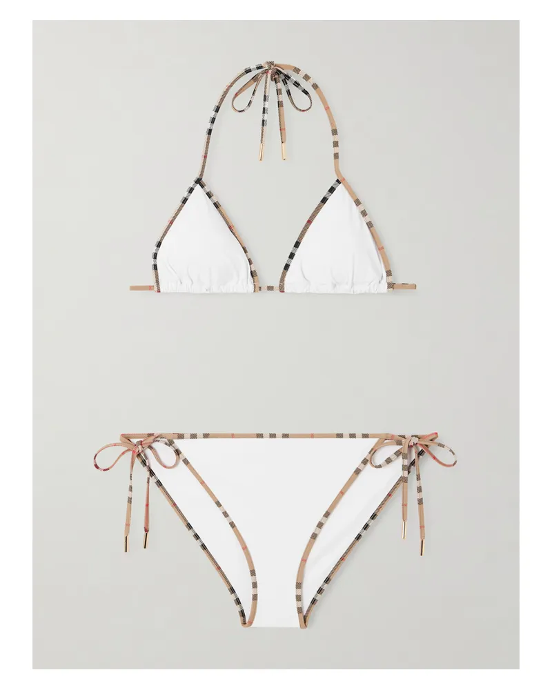 Burberry Mata Checked-piped Triangle Bikini - White White