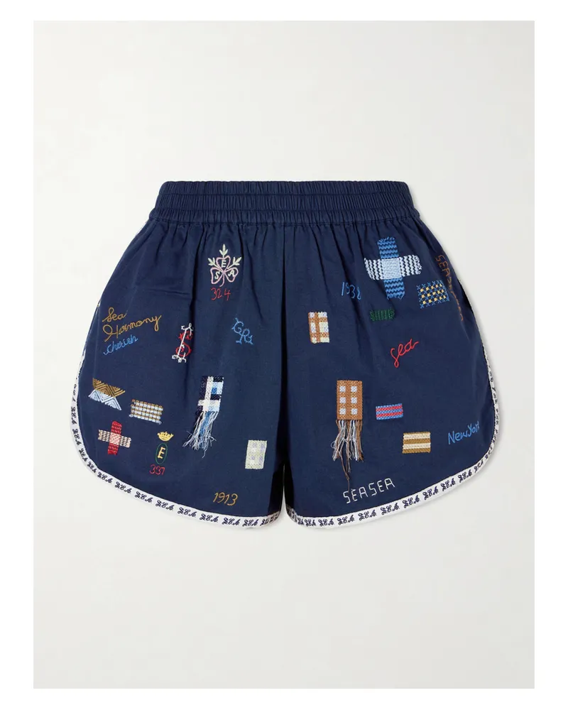 Sea Claira Embroidered Cotton Shorts - Blue Blue