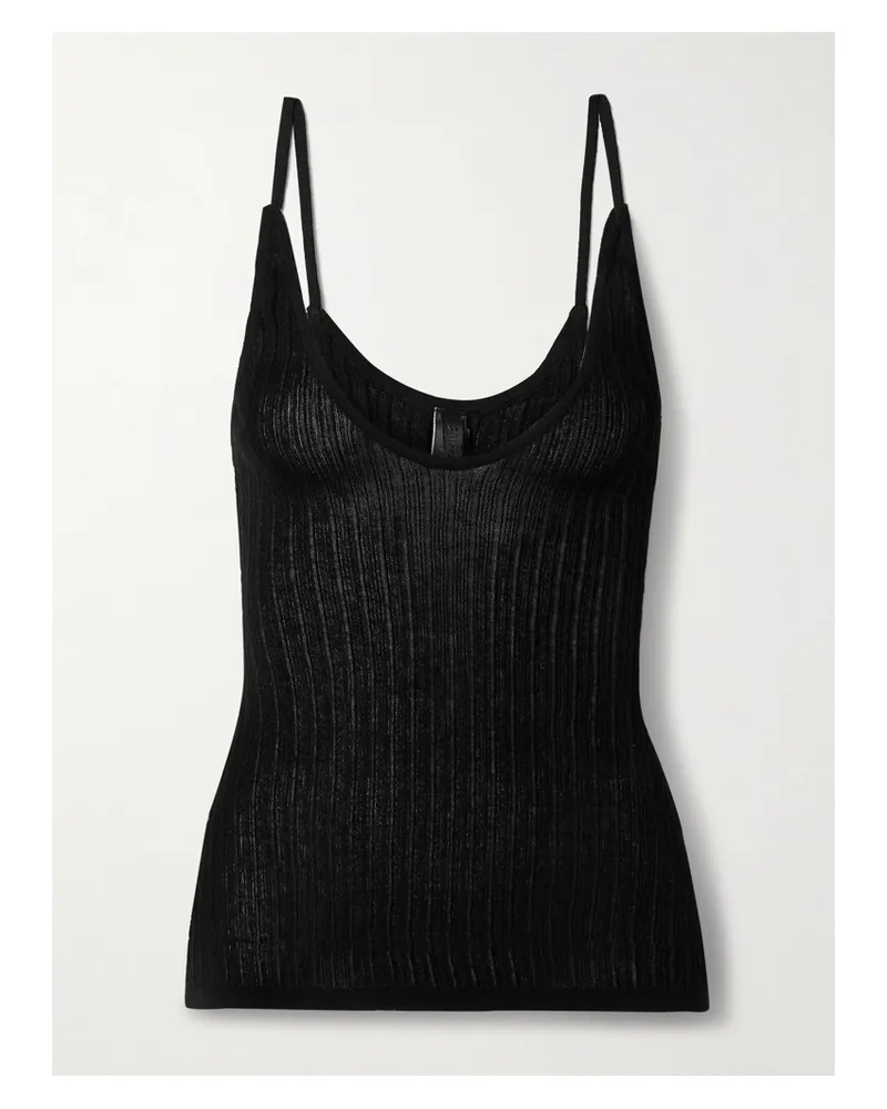 SKIMS Sheer Knit Plunge Tank – Onyx – Tanktop - Schwarz Schwarz