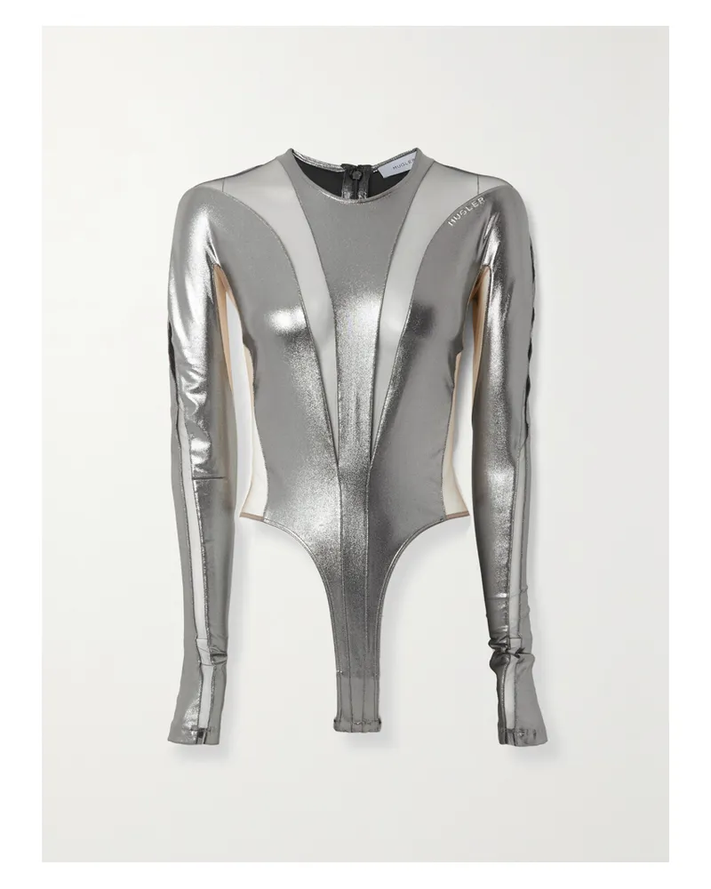Thierry Mugler Body Aus Metallic-stretch-jersey Und Tüll - Silber Silber