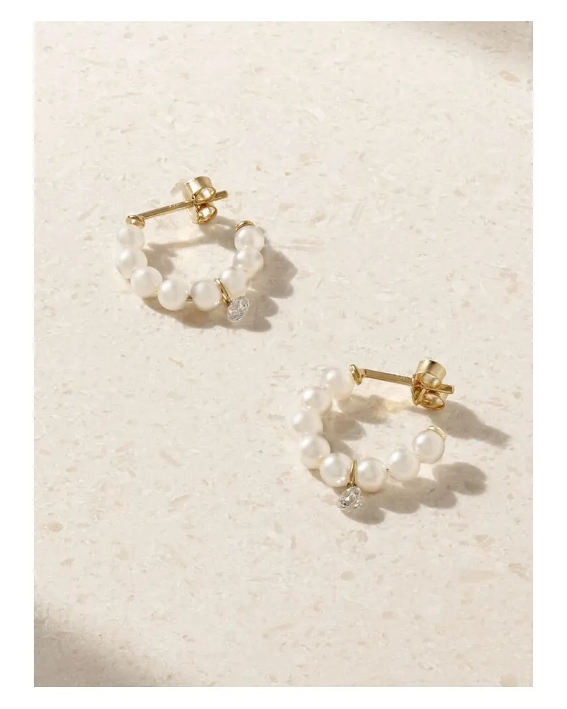 MIZUKI Creolen Aus 14 Karat Gold Mit Perlen Und Diamanten Gold