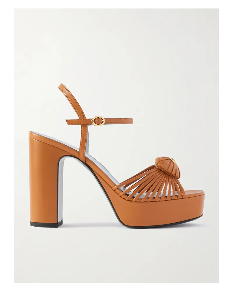 Valentino Garavani Embellished Leather Platform Sandals - Brown Brown