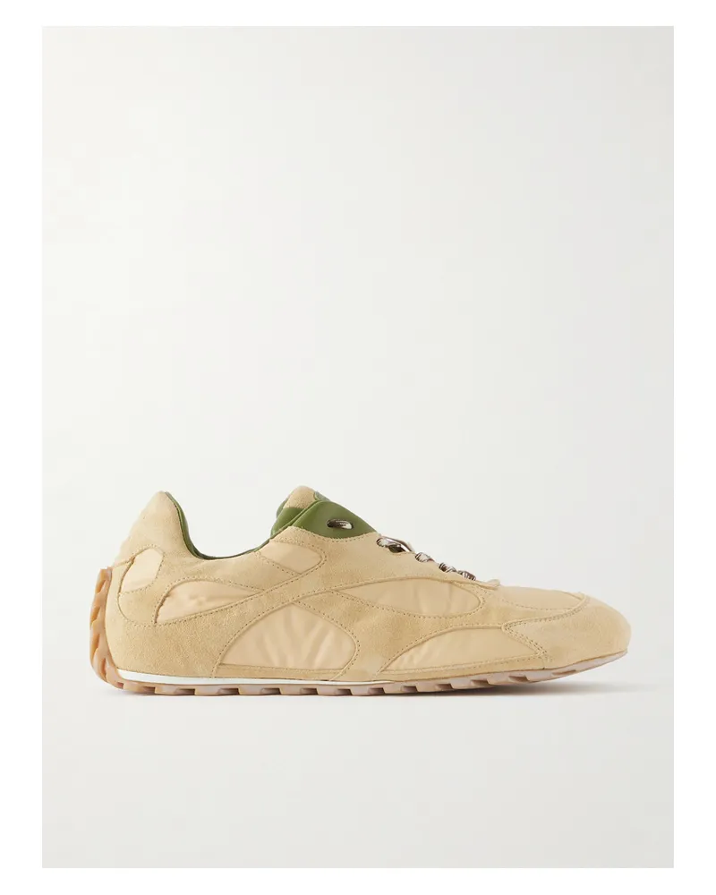Bottega Veneta Orbit Leather-trimmed Suede And Shell Sneakers - Green Green