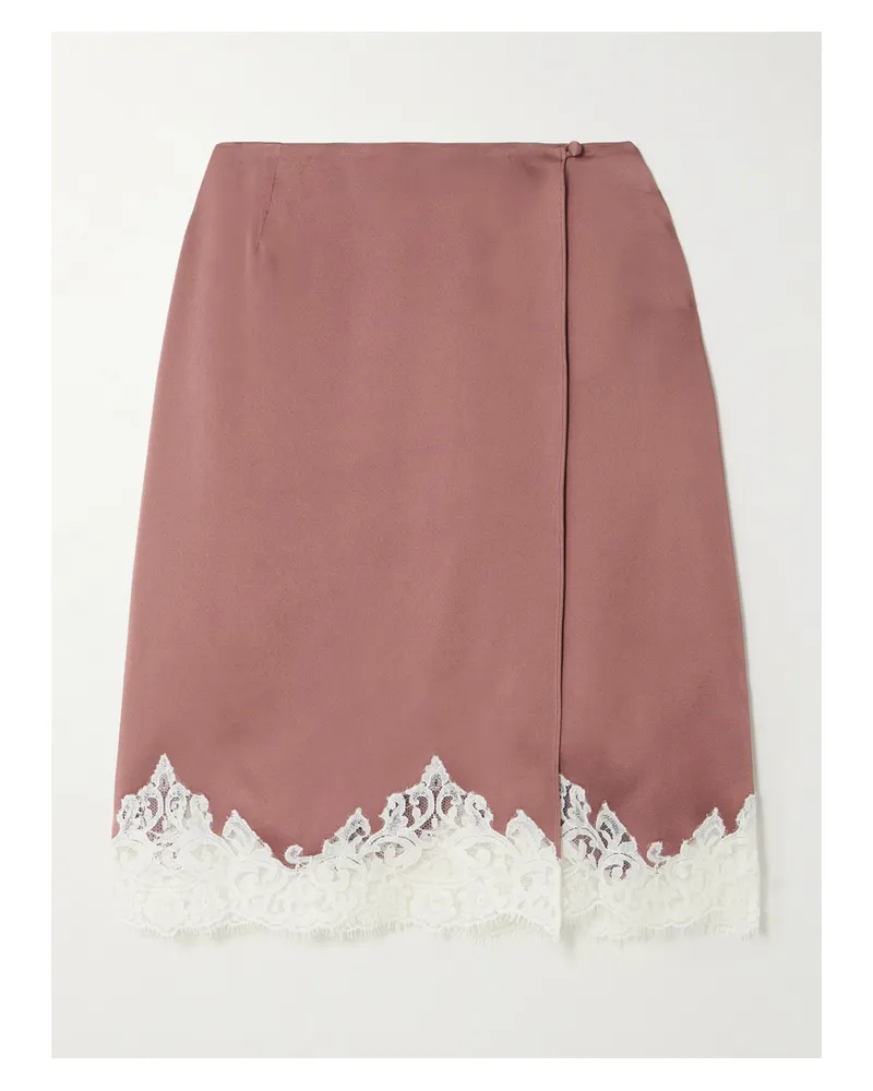 Stella McCartney Midirock Aus Satin Mit Wickeleffekt Und Spitzenbesatz - Pink Pink