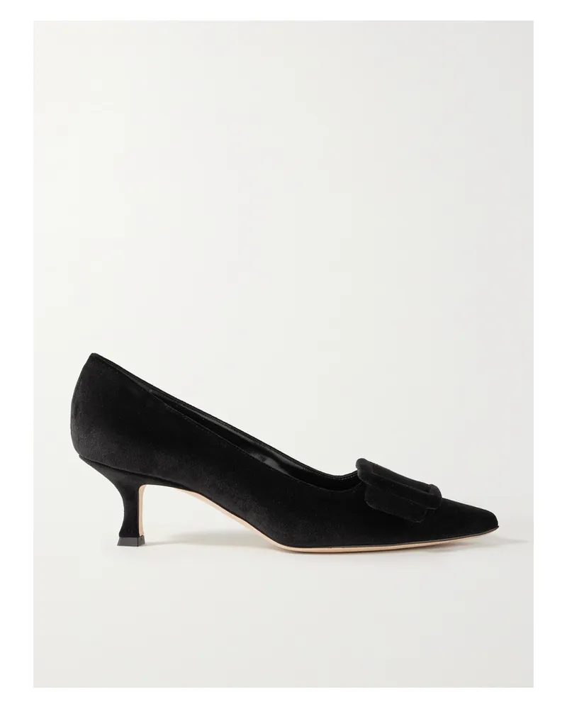 Manolo Blahnik Maysale 50 Buckled Velvet Pumps - Black Black