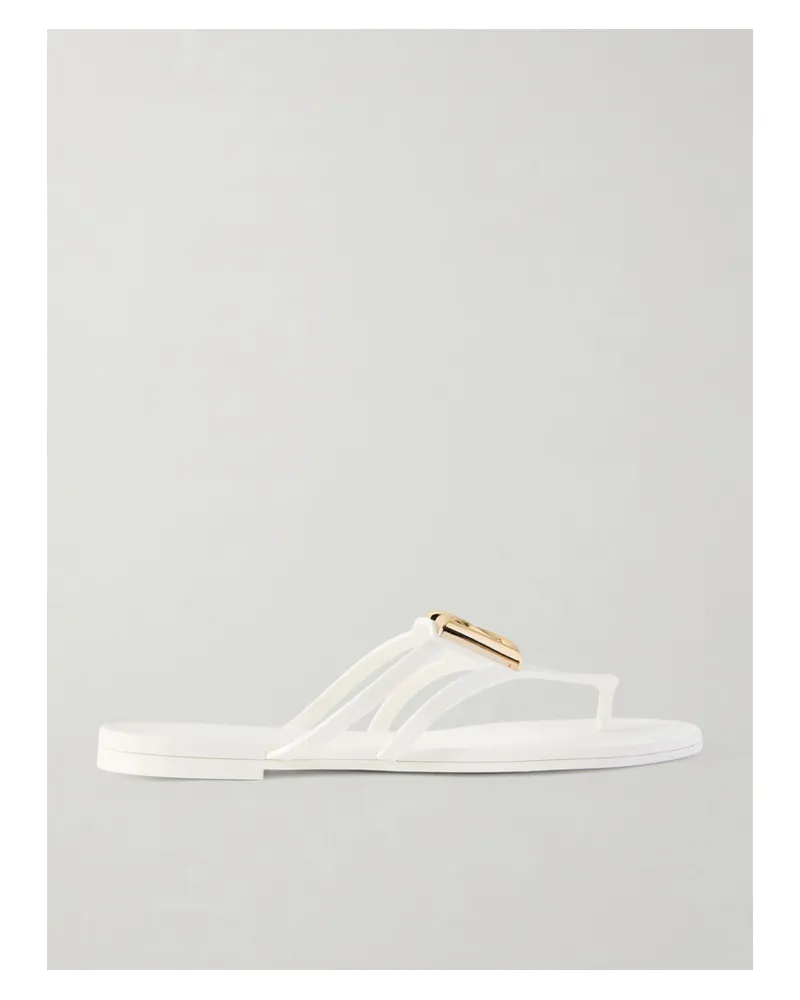 Dolce & Gabbana Embellished Rubber Flip Flops - White White