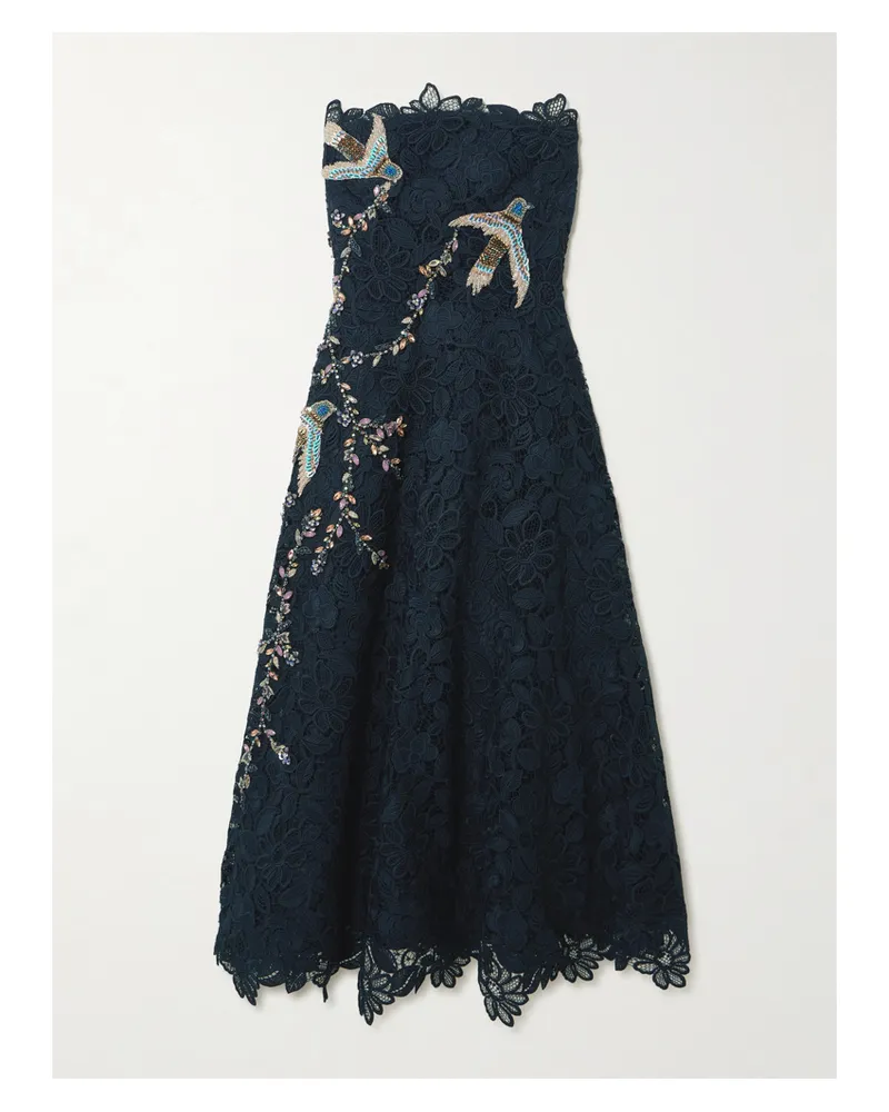 COSTARELLOS Toma Trägerloses Midikleid Aus Guipure-spitze Mit Verzierungen - Blau Blau