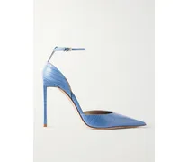 Snake-effect Leather Pumps - Blue