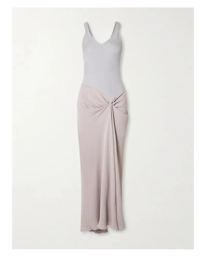 Victoria Beckham Midikleid Aus Rippstrick Und Crêpe Mit Falten Und Raffungen - Pink Pink
