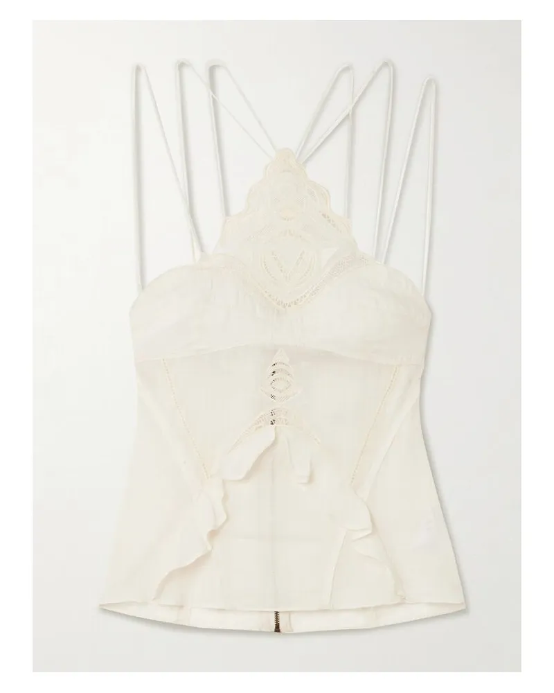 Isabel Marant Leana Top Aus Ramie Mit Lochstickerei Und Rüschen - Neutral Neutral