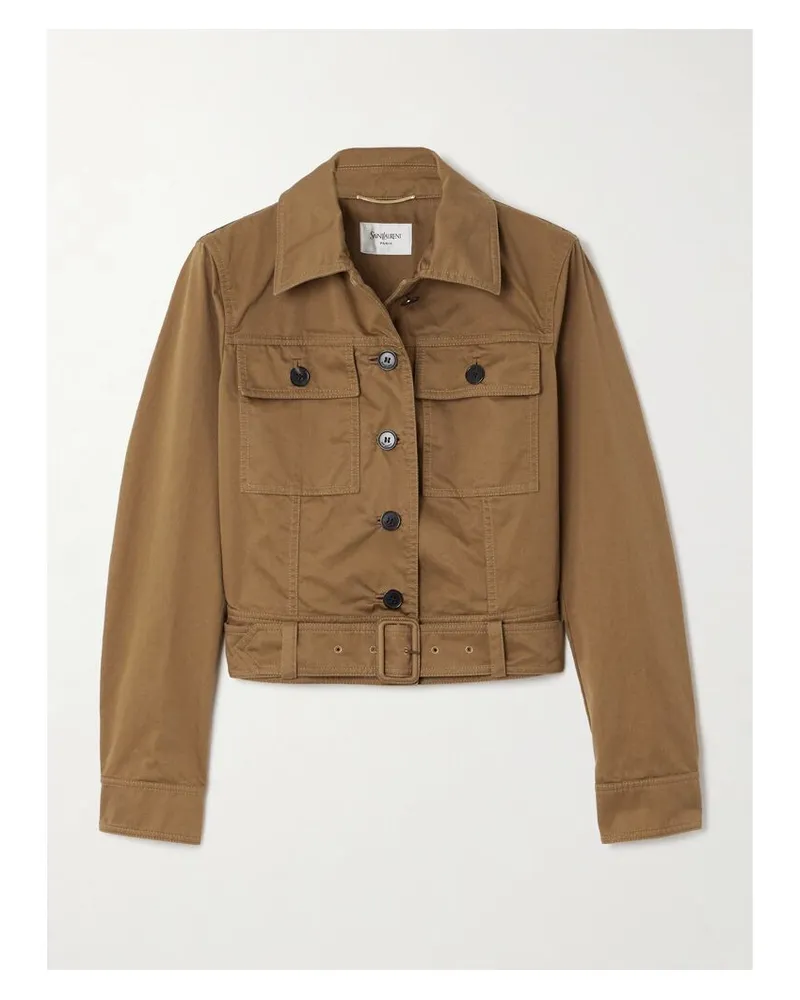 Saint Laurent Verkürzte Jacke Aus Biobaumwoll-twill Mit Gürtel - Neutral Neutral