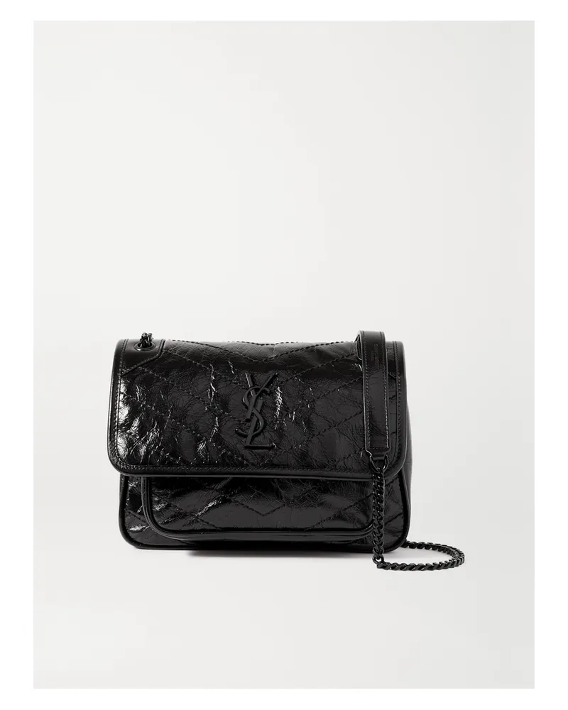 Saint Laurent Niki Baby Quilted Crinkled-leather Shoulder Bag - Black Black