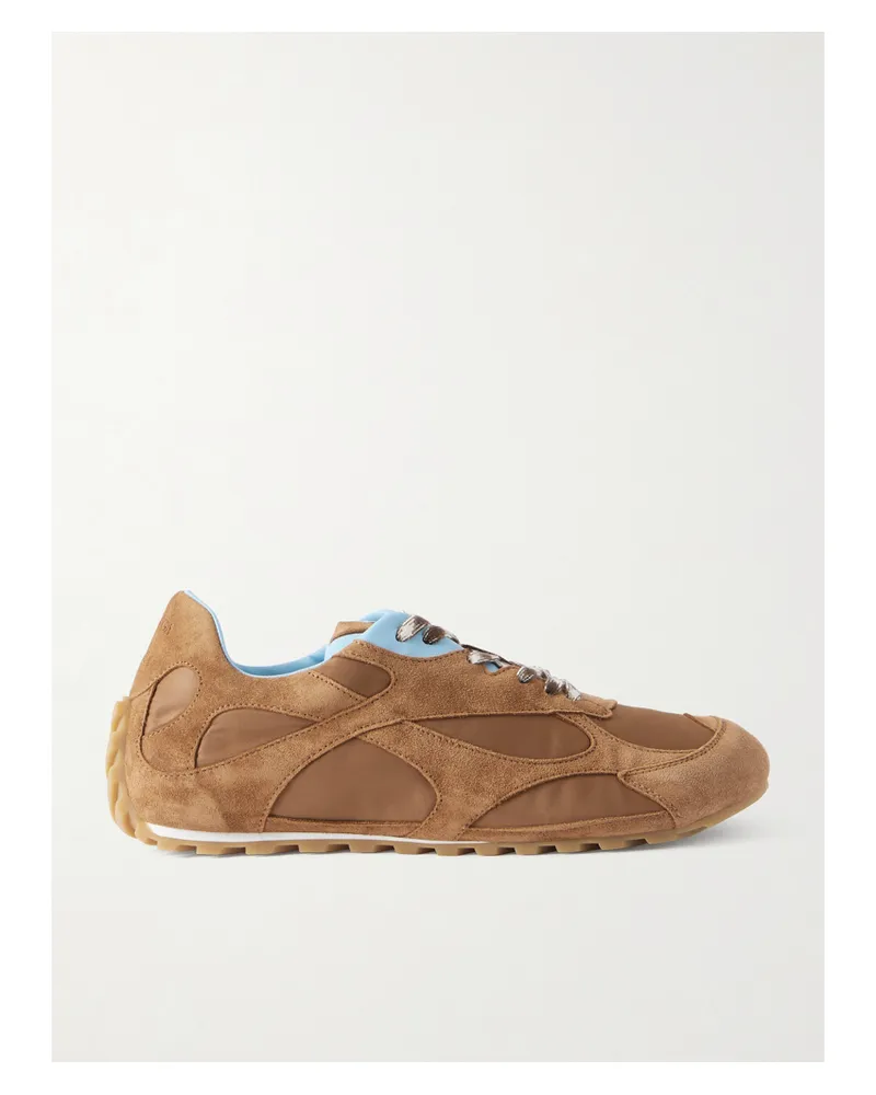 Bottega Veneta Orbit Leather-trimmed Suede And Shell Sneakers - Brown Brown